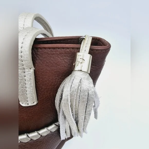 Jack Rogers Brown Leather Shoulder Bag Purse with Tassel - Picture 4 of 16